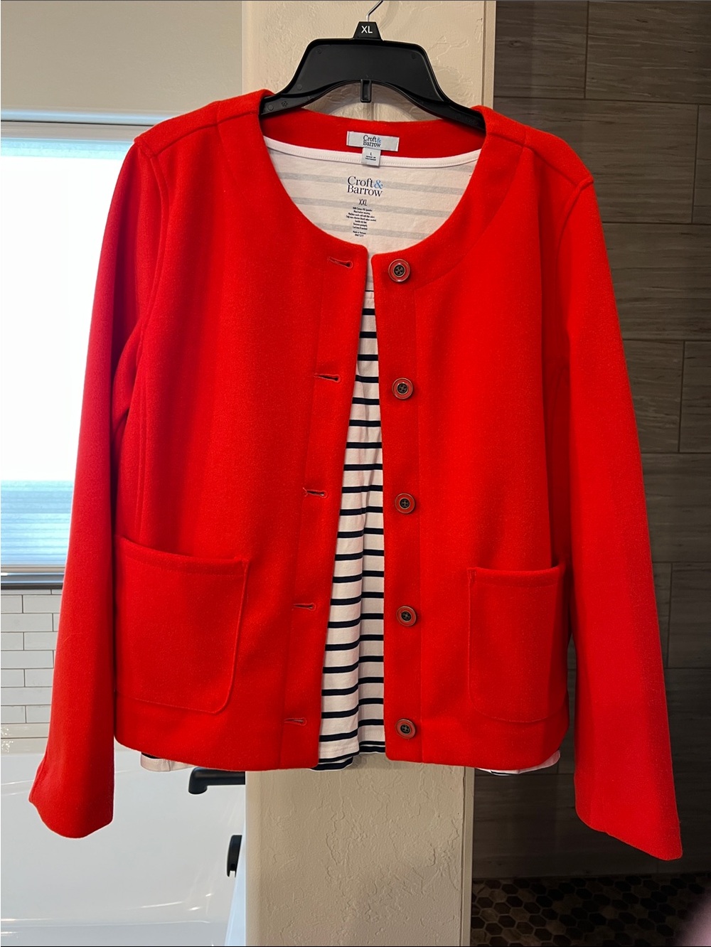 Croft & Barrow (L) Vibrant Red Button Jacket (faux wool)